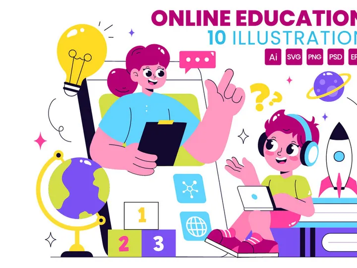 10 Online Education for Kids Illustration