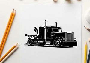 Black silhouette of a large semi truck with two exhaust pipes