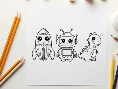 Cute robots and alien vector illustration flat design