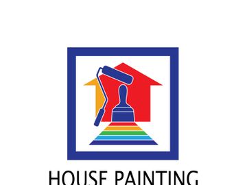 logo icon illustration house paint with a blend of brushes and rollers for house wall paint design, minimalist house, painting, interior, building, property business, wallpaper, vector concept preview picture