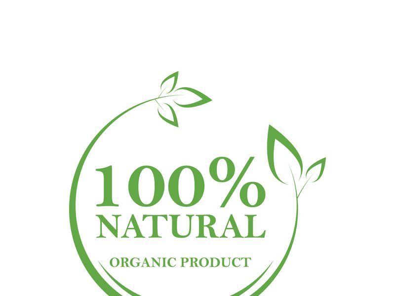 100% Natural and organic product badge vector green icon