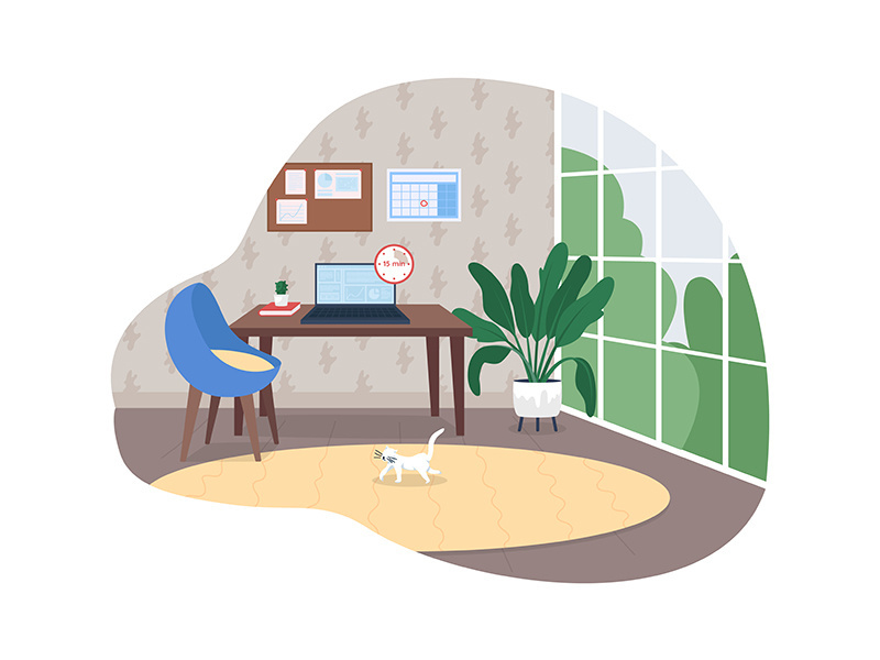 Home office space 2D vector web banner, poster