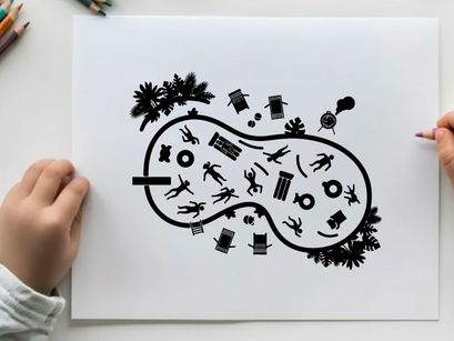 Silhouette of a theme park with various rides and attractions silhouette