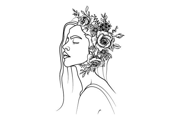 Line Art Flower Drawing Women