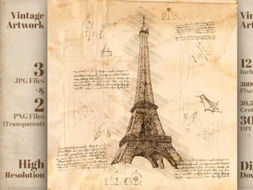 Eiffel Tower Paris, France in Vintage Steampunk Da Vinci Drawing Style preview picture