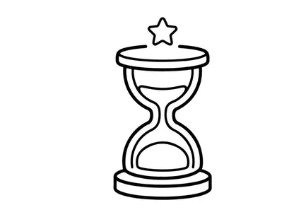 Jam Pasir dengan bintang bercahaya di atas untuk konsep manajemen waktu. Ikon timer minimalis yang melambangkan produktivitas dan tenggat waktu dalam warna hitam dan putih.