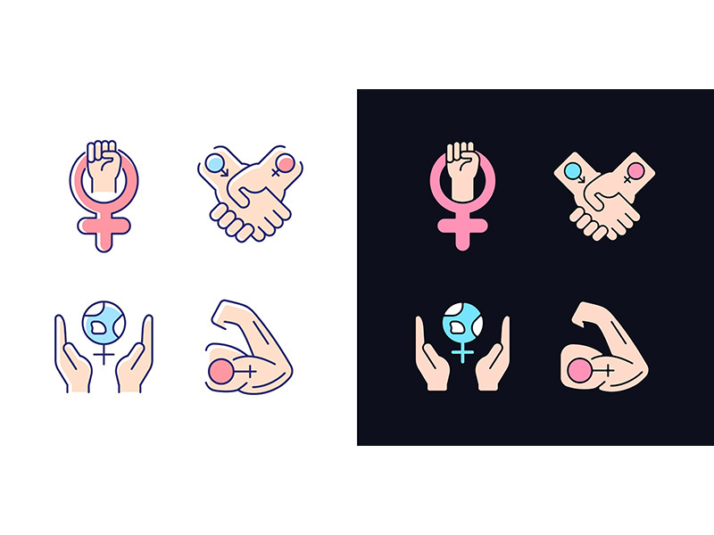 Girl power light and dark theme RGB color icons set