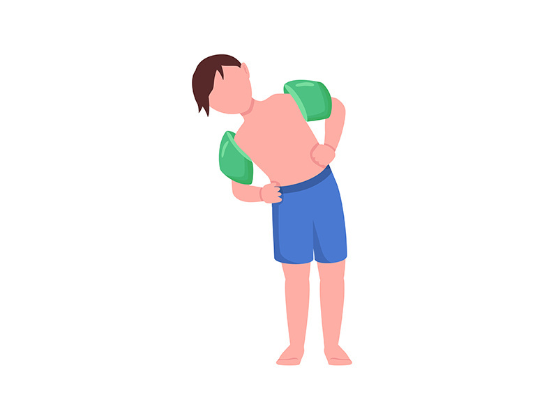 Boy with arm floaties semi flat color vector character