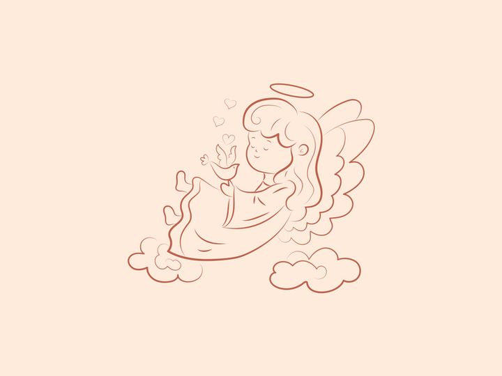 cute little girl angel hand draw doodle wings flying
