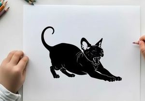 Black cat silhouette in a threatening posture with open mouth