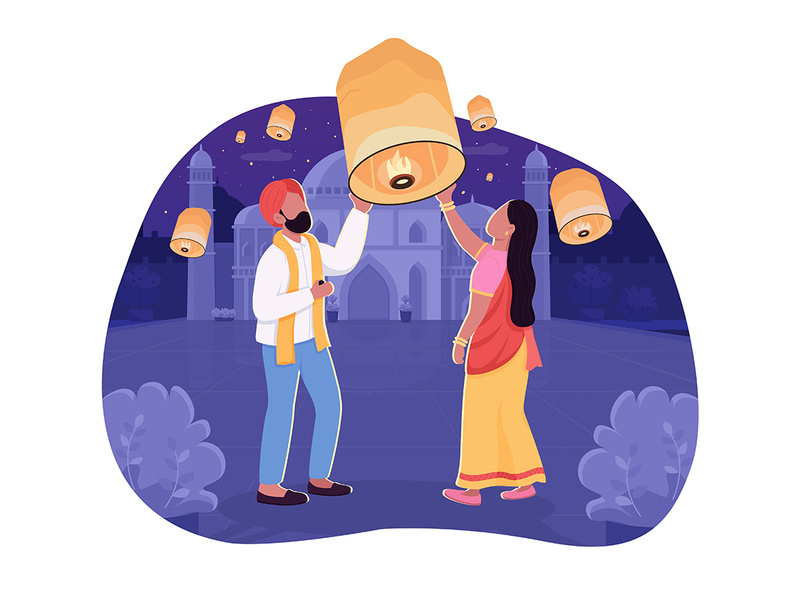 Deepavali night 2D vector isolated illustration