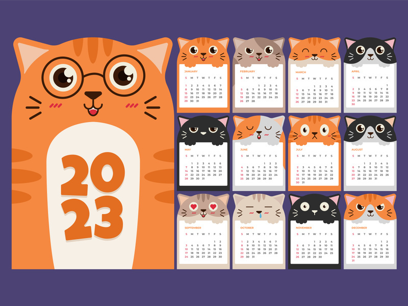 Calendar year 2023, kitten and cat design