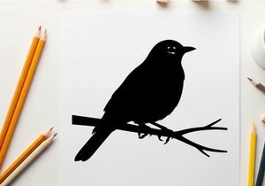 Silhouette of a bird perched on a branch in profile view