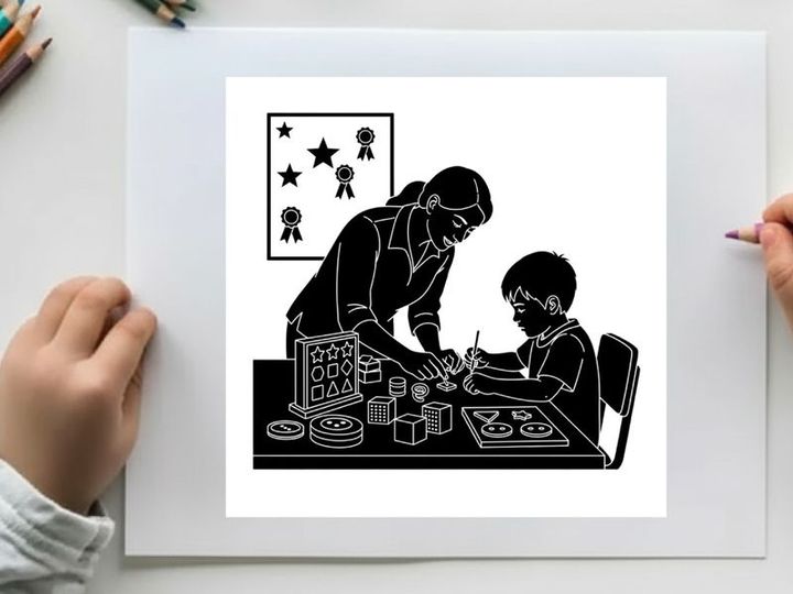 Silhouette of a man helping a child with a puzzle