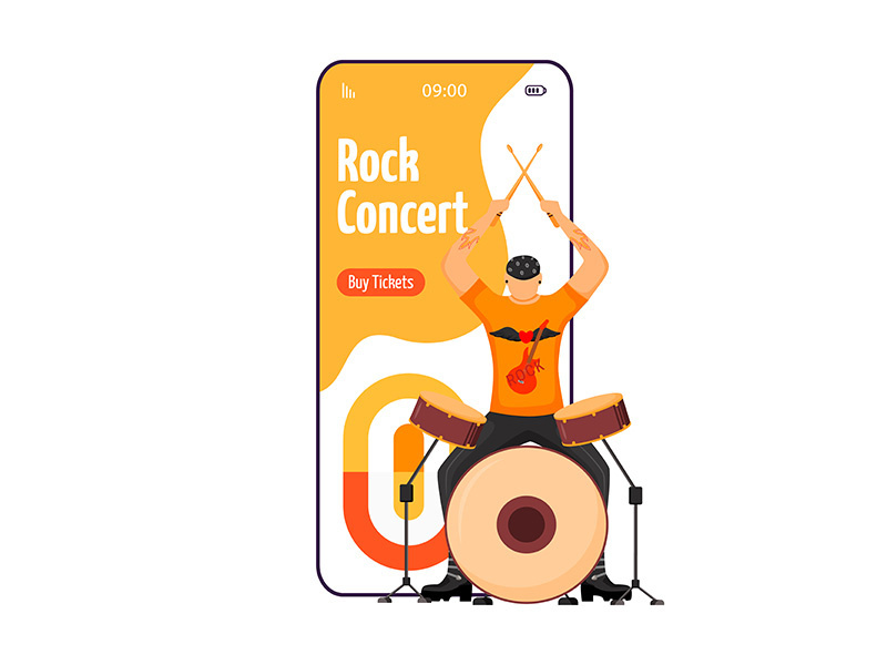 Rock concert cartoon smartphone vector app screen