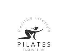 Abstract Pilates Logo, Yoga identity body balance vector monoline Design Template. wellness lifestyle