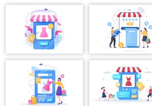 14 Mobile Store or Shopping Online in App Illustration