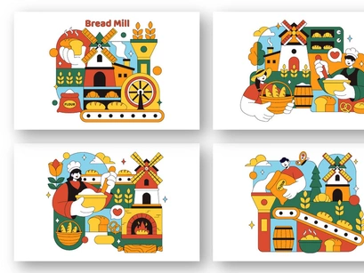 10 Traditional Bread Mill Illustration