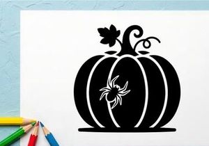 Halloween-Kürbis mit Spinnen- und Fledermaus-Silhouette für Herbstdekoration