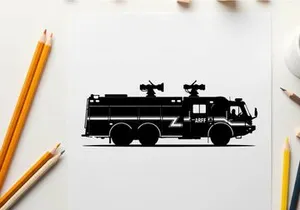 Silhouette of a large emergency vehicle with sirens