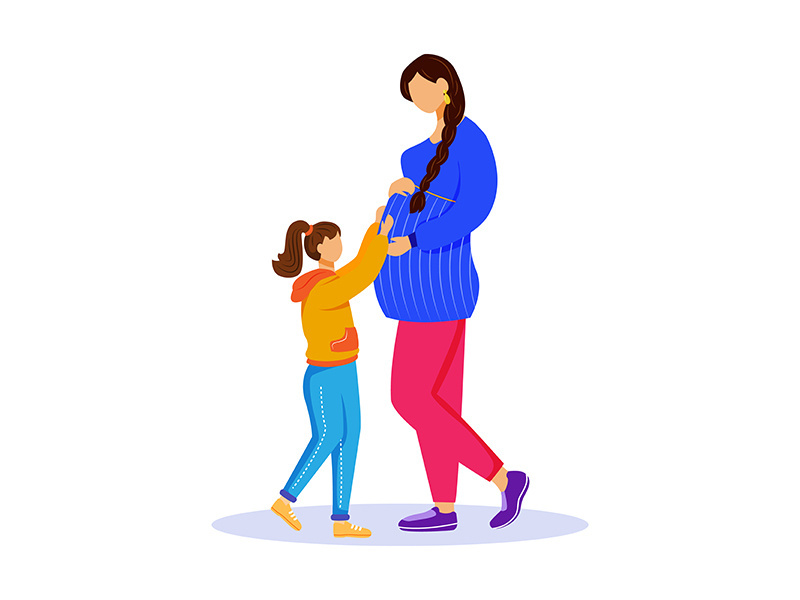 Pregnant woman and little girl flat vector illustration