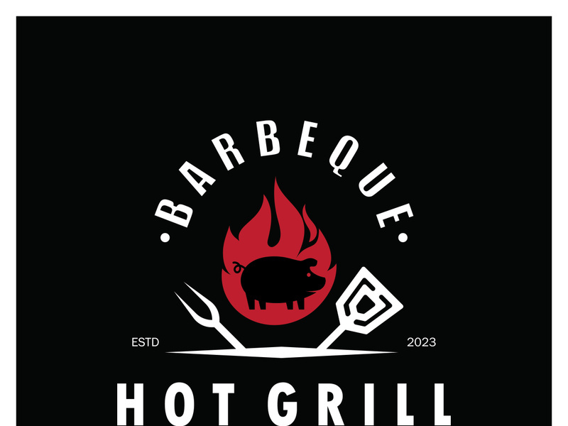 Smoke and BBQ Barbecue Vintage hot grill, with crossed flames and spatula. Logo for restaurant, badge, cafe and bar.vector