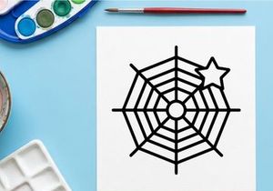 Handgezeichneter Halloween-Stern-Dekor mit Spinnennetzmuster. Vintage-gruseliges geometrisches Symbol für Bastelarbeiten und Party-Design.