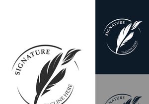 Feather and signature logo design minimalist business symbol sign template illustration