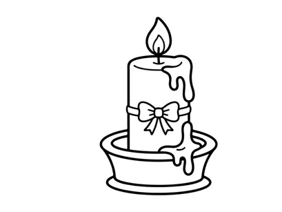 Icono de arte lineal de vela encendida. Vela decorativa con moño para celebración de festividades.