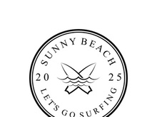surfing logo with vintage paddle board beach waves, for business, sport, adventure, tourism, vacation