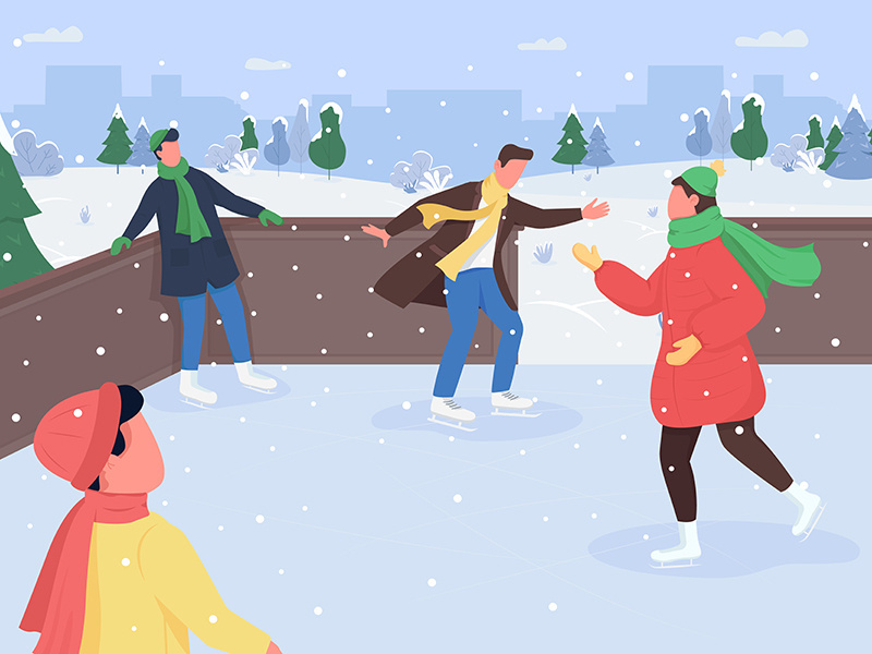 Ice skating flat color vector illustration