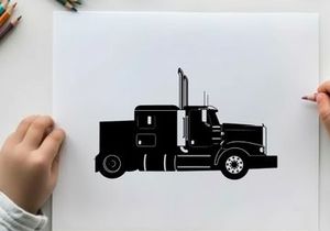 Silhouette of a semi truck against a white background