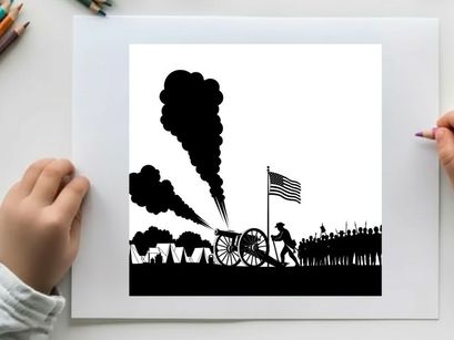 American civil war silhouette of soldier and cannon firing