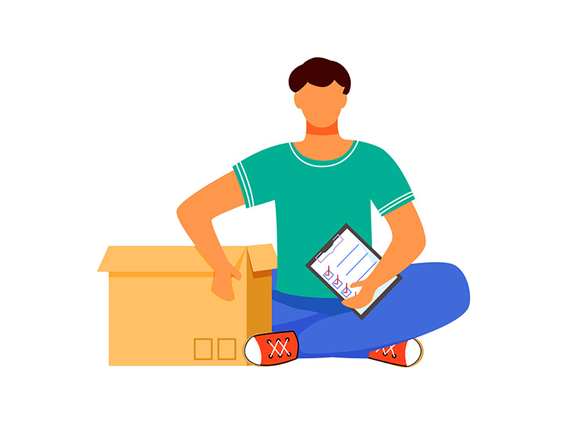 Man receives parcel flat color vector illustration