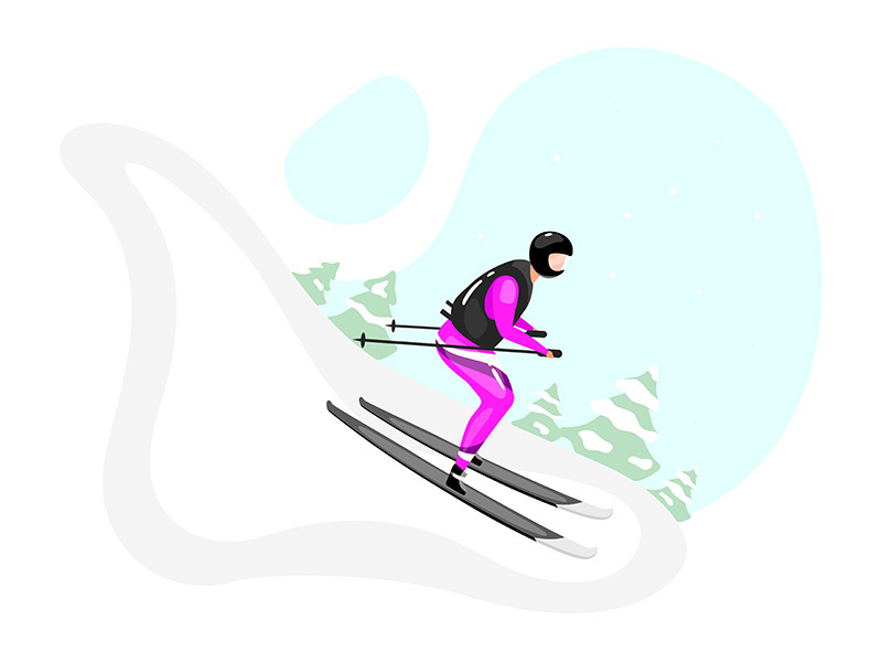 Downhill skiing flat vector illustration