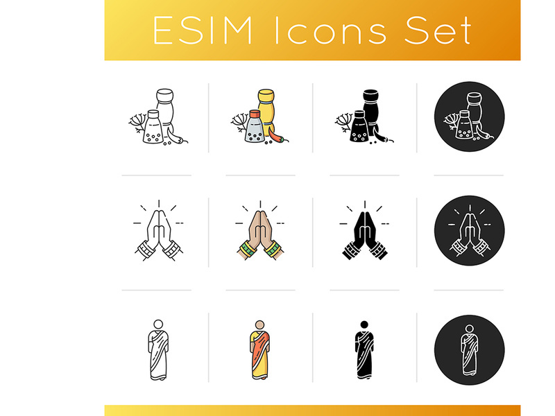 Indian traditions icons set