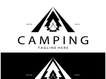 vintage and retro tent logo, camping. With tent, tree and bonfire sign. adventurers, scouts, climbers, camping equipment center preview picture