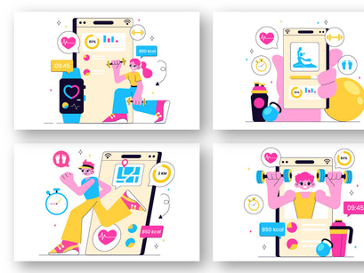 10 Virtual Fitness App Promotion Illustration