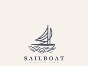 Sail boat logo water lines hipster design minimalist template