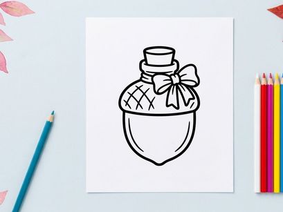 Acorn shaped potion bottle icon. Cute magical glass vial with a bow for fantasy design.