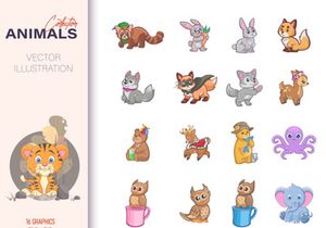 Set of comic animals, cartoon character animals vector illustration collection.