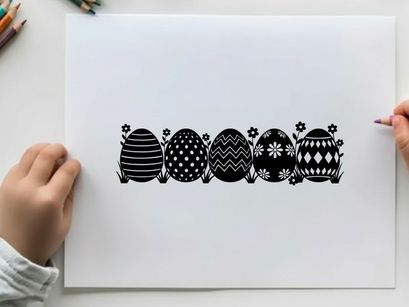 Easter eggs silhouette with various patterns and floral accents