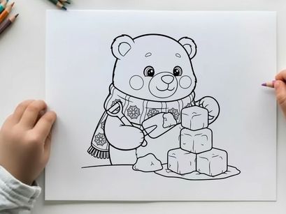 Cute teddy bear with marshmallows winter vector illustration