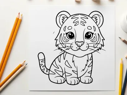 Cute tiger cub sitting cartoon vector illustration