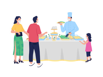 Buffet-style reception flat color vector faceless characters preview picture