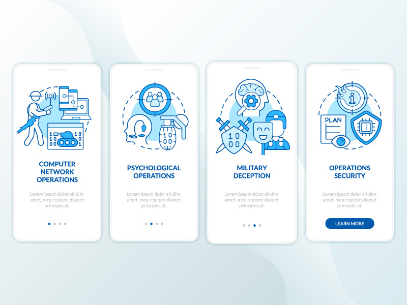 Information operations blue onboarding mobile app screen