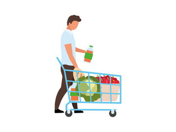 Man with full shopping cart semi flat color vector character preview picture