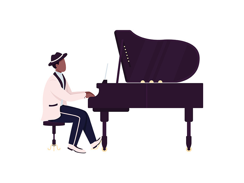 African piano player flat color vector faceless character