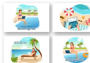 12 Work From Swimming Pool Illustration