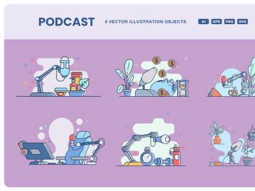Bold Lined Podcast Illustration Set preview picture